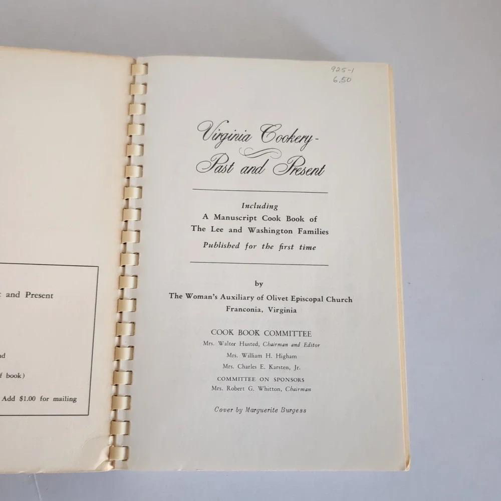 Virginia‎ Cookery Past and Present Cookbook Olivet Episcopal Church Paperback